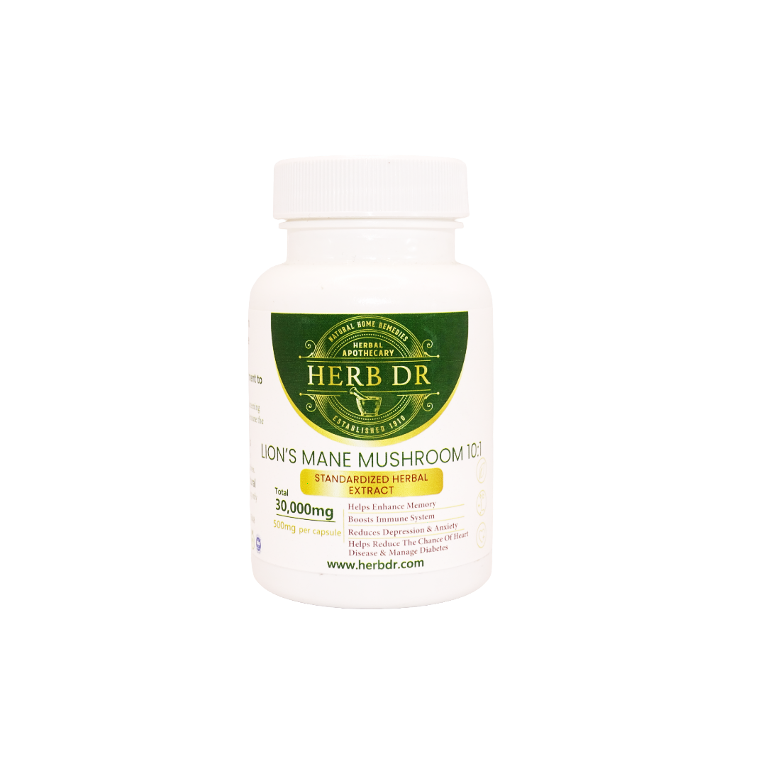 Herb Dr Lion's Mane Mushroom 10:1 Capsules – Hericium Erinaceus Beta-Glucan Extract, 30,000mg Total, NGF Support, Memory, Focus & Cognitive Health