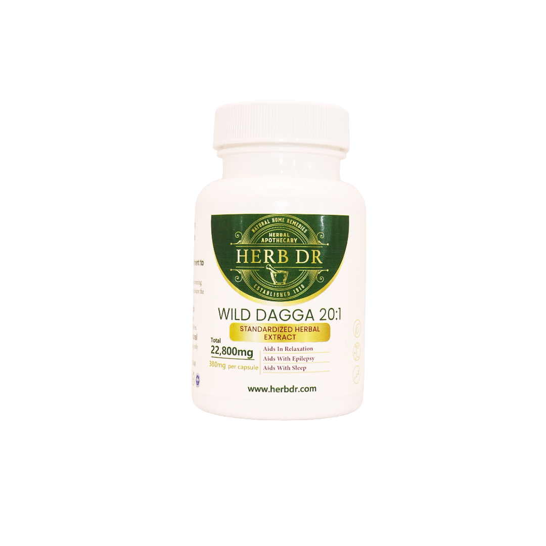 Wild Dagga capsules with 20:1 Leonotis leonurus extract — naturally supports relaxation, mood, and muscle tension relief. Vegan, third-party tested. Shop Herb Dr.