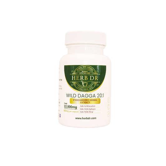 Wild Dagga capsules with 20:1 Leonotis leonurus extract — naturally supports relaxation, mood, and muscle tension relief. Vegan, third-party tested. Shop Herb Dr.